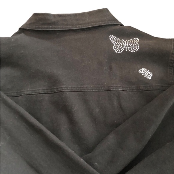 Quacker Factory Denim Stretch Jacket L Rhinestone Butterflies Casual Wardrobe - Picture 3 of 9